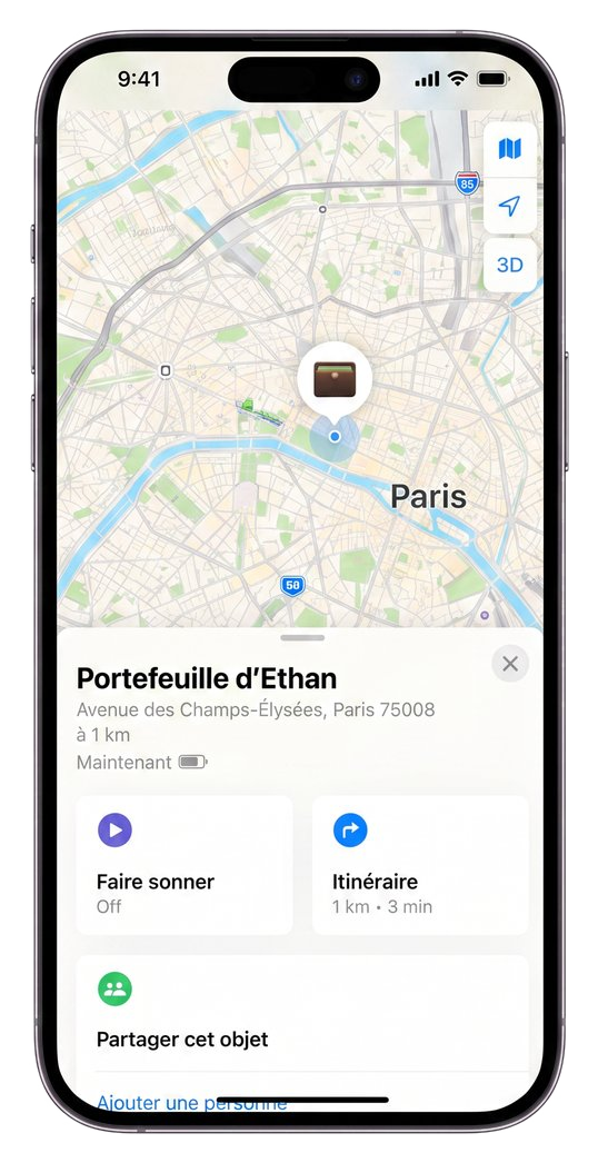 Carte Pinfeye retrouvee dans l app Localiser